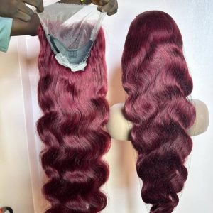 Long Curly Wine Human Hair Wig